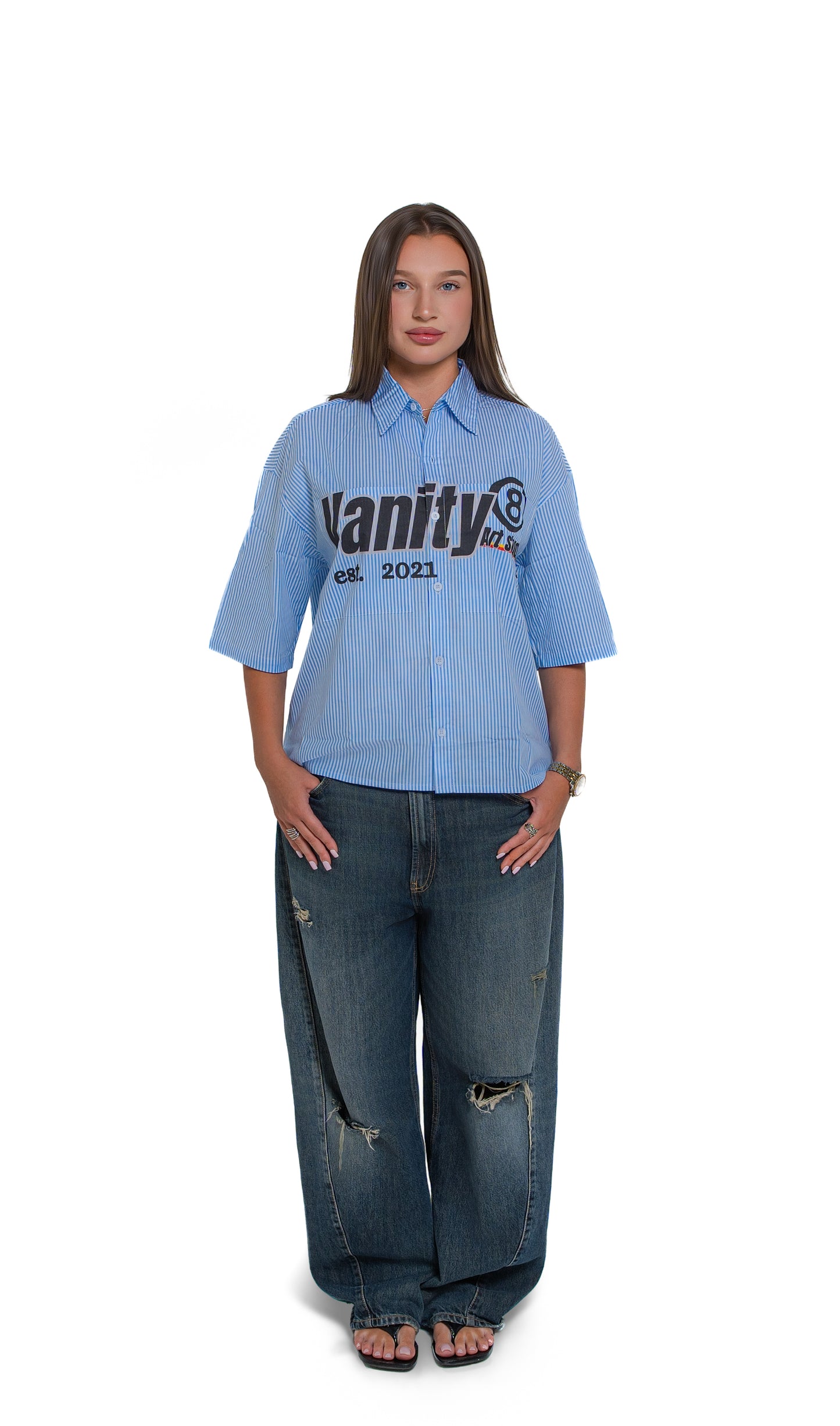BOXY BLUE STRIPED SHIRT