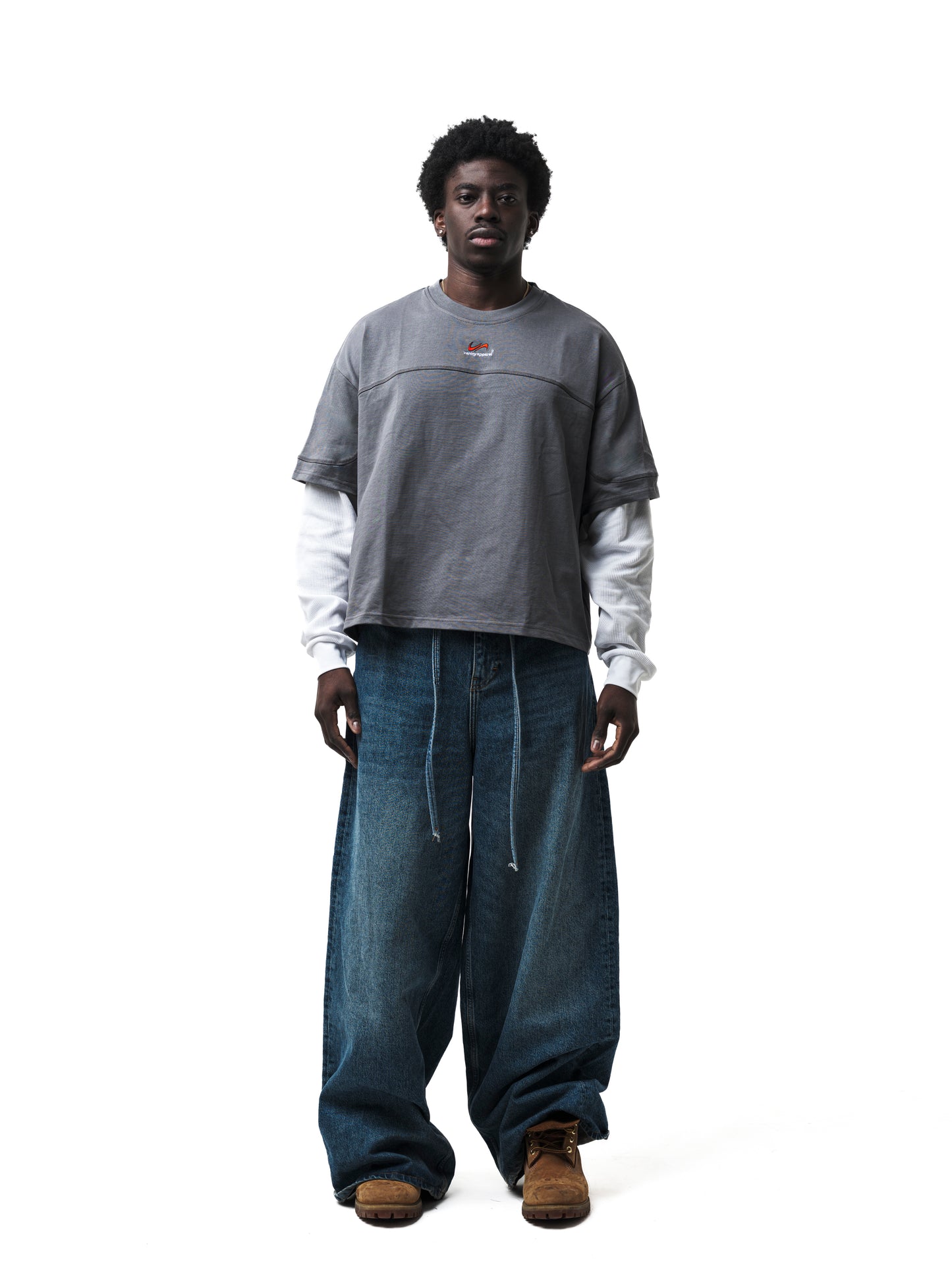 DOUBLE LAYERED WAFFLE SLEEVE TEE