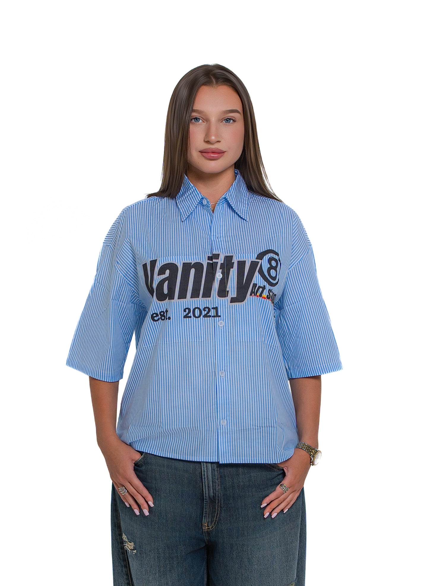 BOXY BLUE STRIPED SHIRT