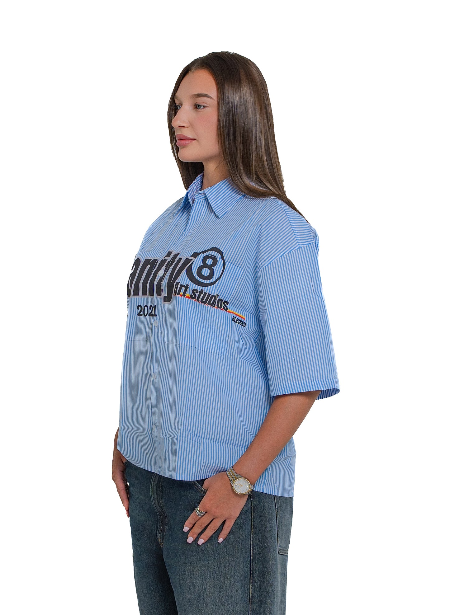 BOXY BLUE STRIPED SHIRT